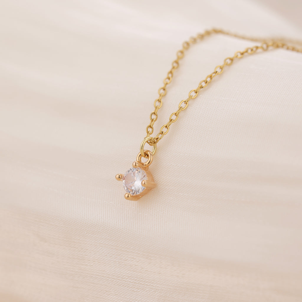 Solitaire single crystal pendant dainty necklace N017