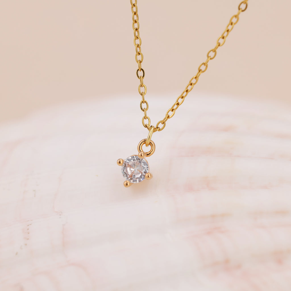 Solitaire single crystal pendant dainty necklace N017