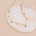 Dainty emerald station satellite chain necklace N010