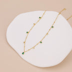 Dainty emerald station satellite chain necklace N010
