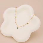 Dainty emerald station satellite chain necklace N010