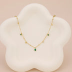 Dainty emerald station satellite chain necklace N010
