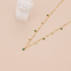Dainty emerald station satellite chain necklace N010