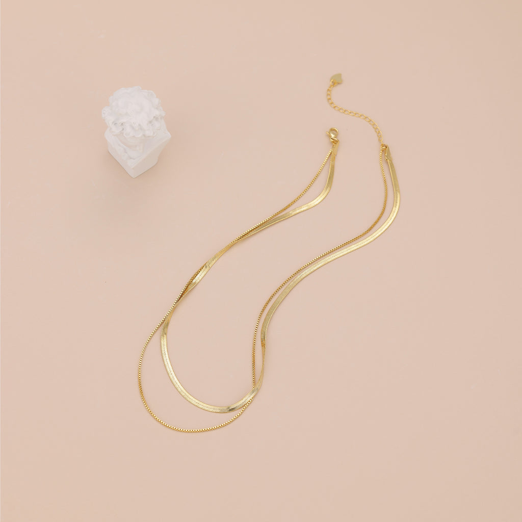 Minimalist gold duo chain layering necklace N011