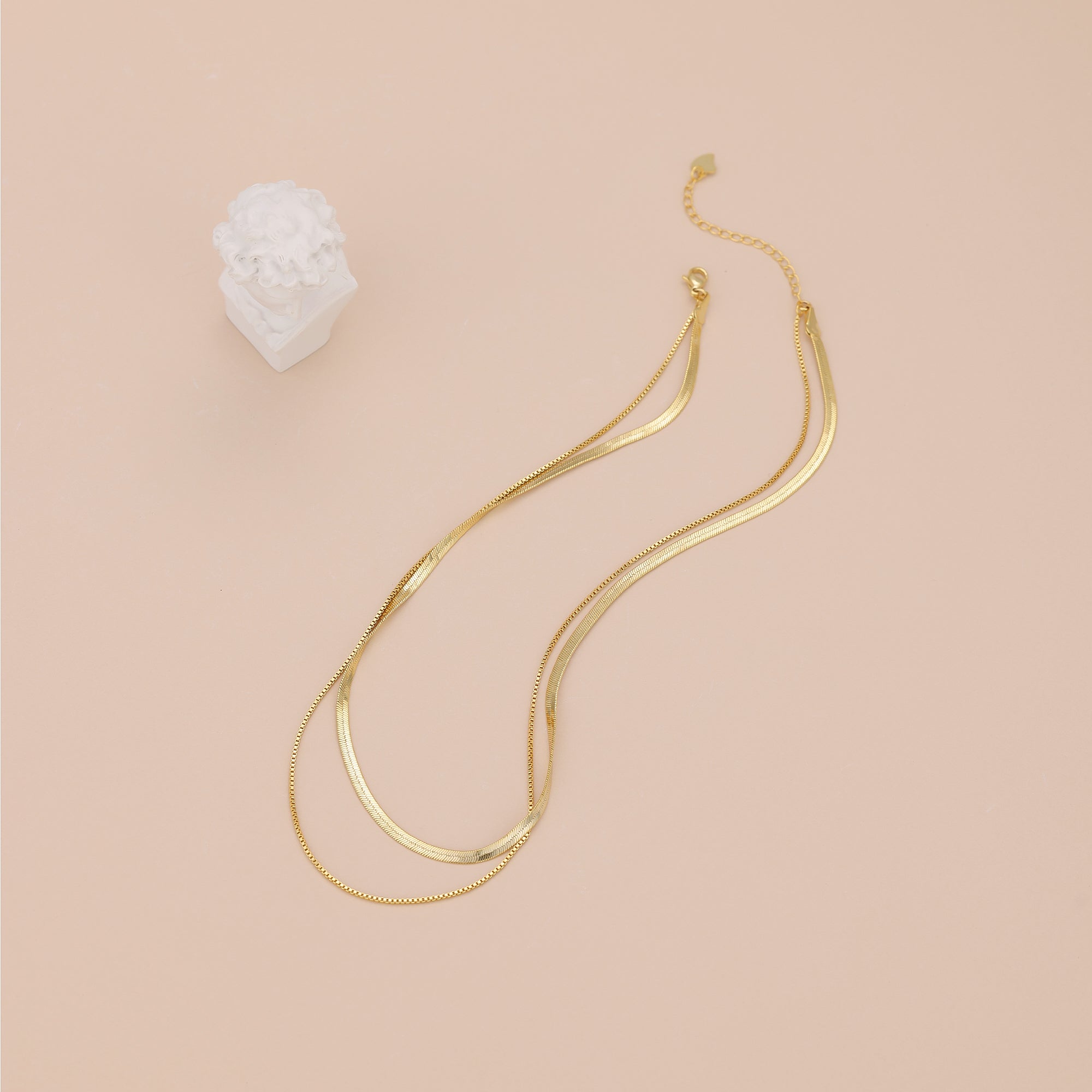 Minimalist gold duo chain layering necklace N011