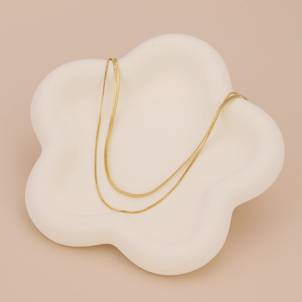 Minimalist gold duo chain layering necklace N011