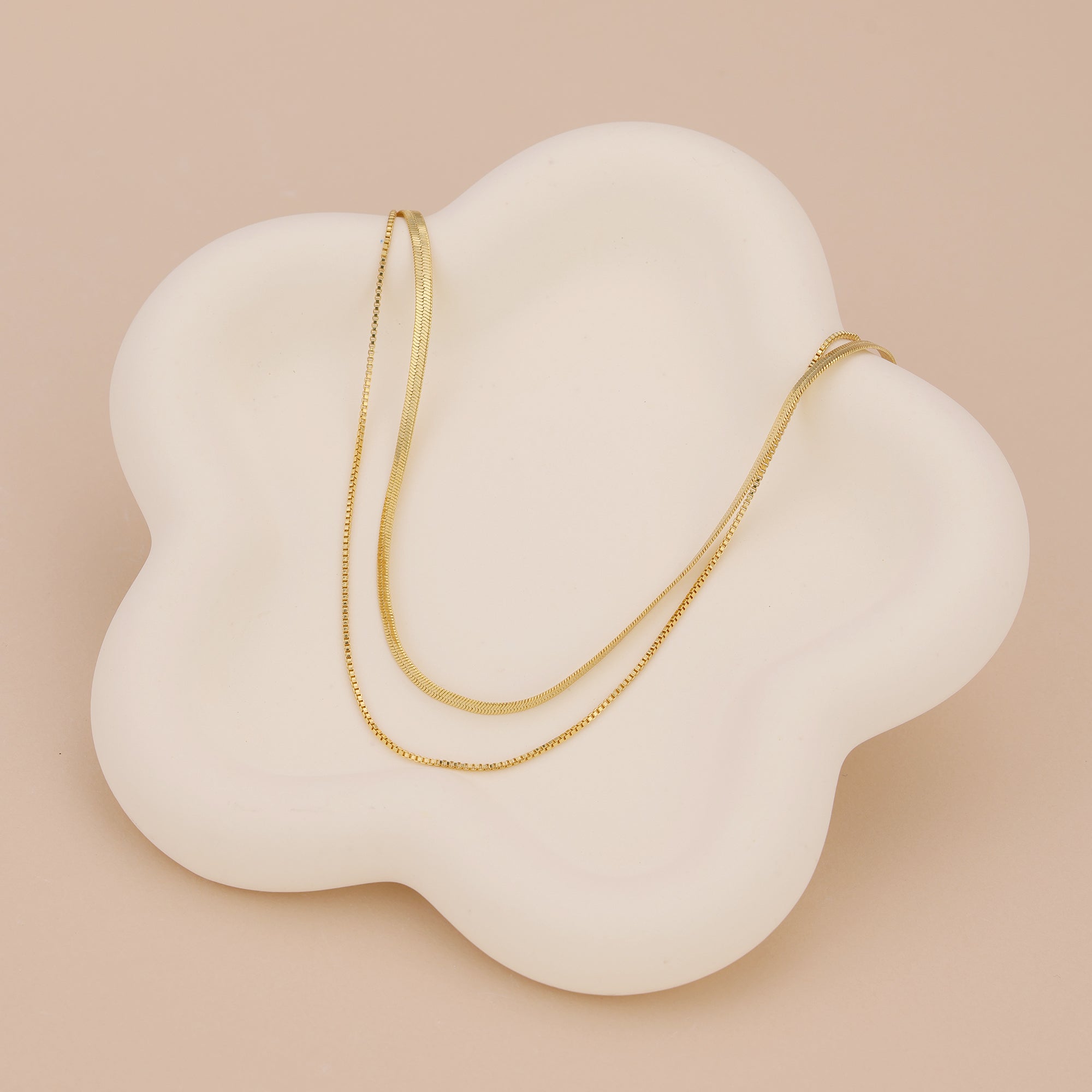 Minimalist gold duo chain layering necklace N011