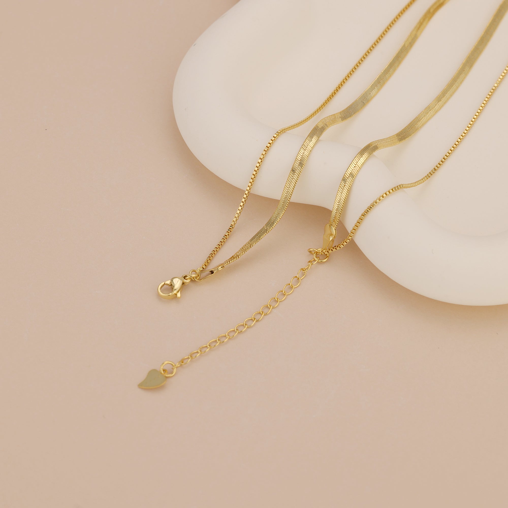 Minimalist gold duo chain layering necklace N011