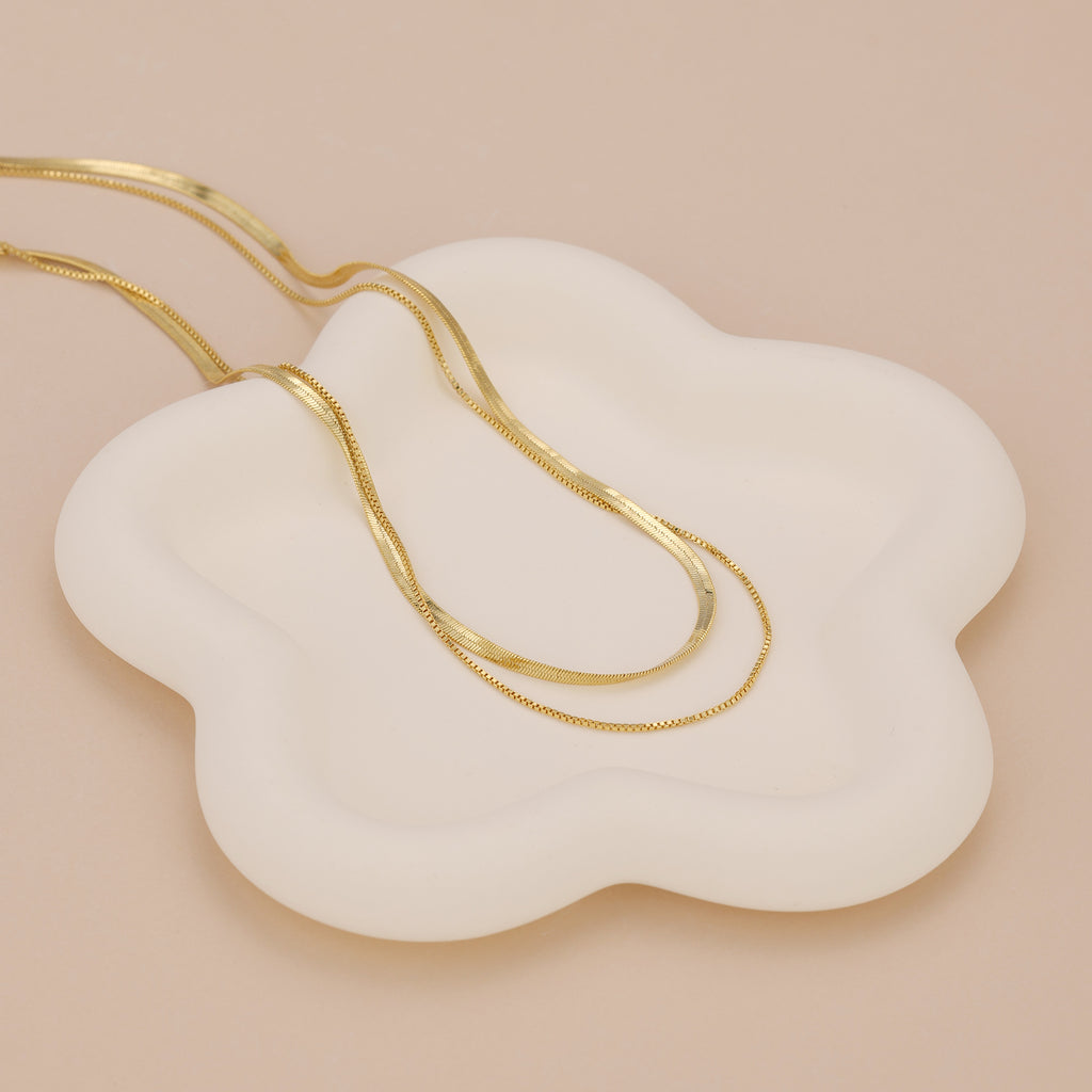 Minimalist gold duo chain layering necklace N011