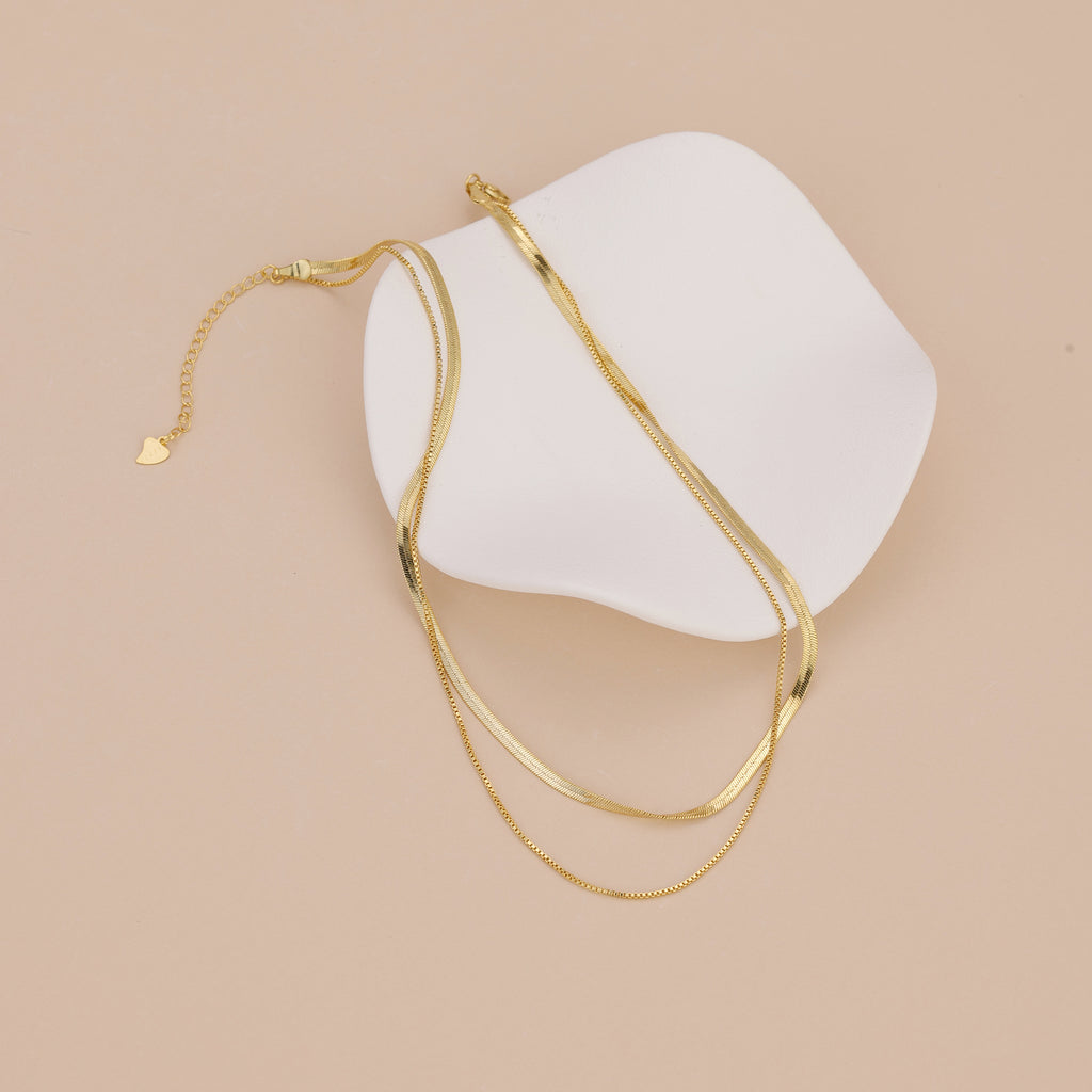 Minimalist gold duo chain layering necklace N011
