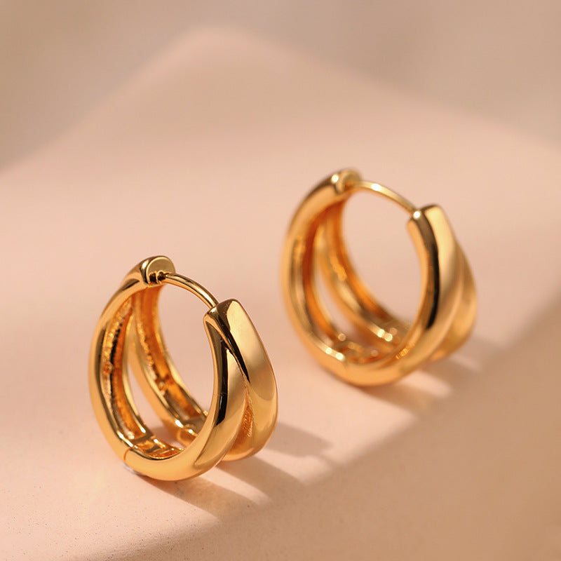 Gold Twisted Double-Band Huggie Hoop Earrings E286