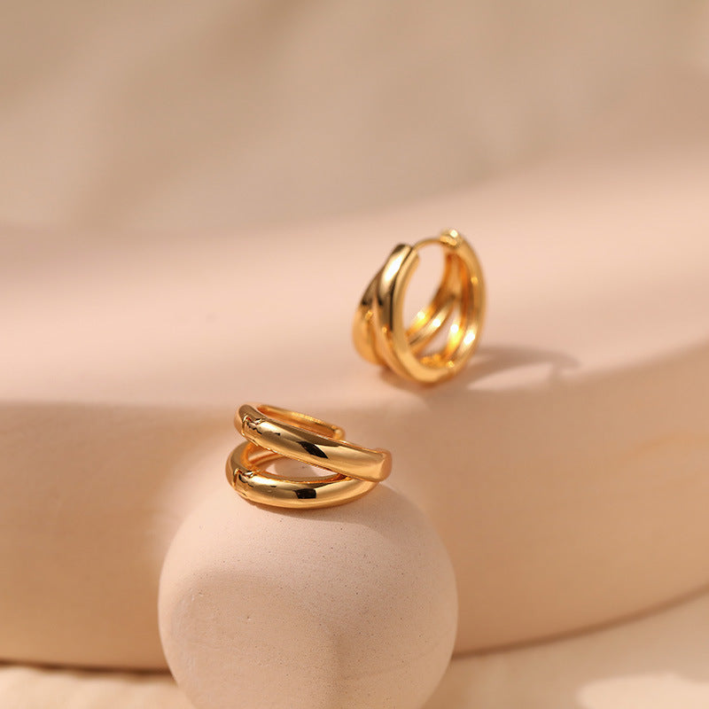 Gold Twisted Double-Band Huggie Hoop Earrings E286