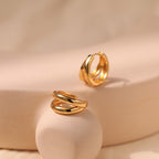 Gold Twisted Double-Band Huggie Hoop Earrings E286
