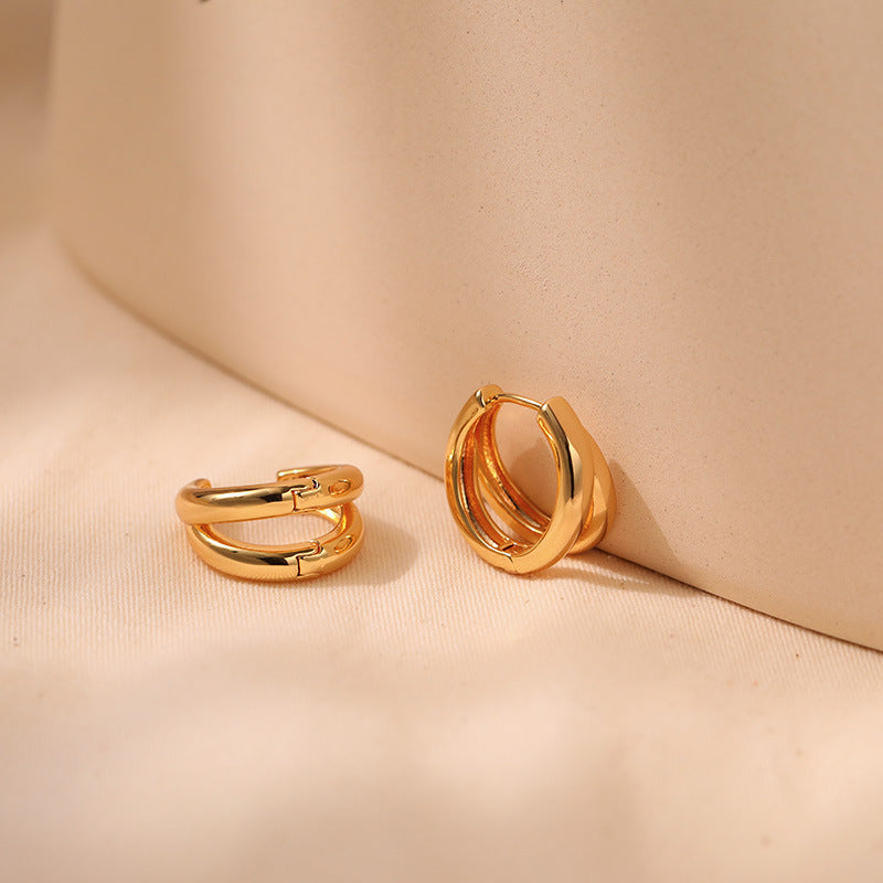 Gold Twisted Double-Band Huggie Hoop Earrings E286