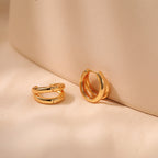 Gold Twisted Double-Band Huggie Hoop Earrings E286