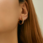Gold Crystal Leaf Link Huggie Hoop Earrings E285