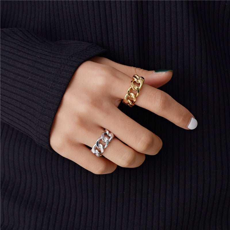 R032 Chunky thick chain link statement open ring