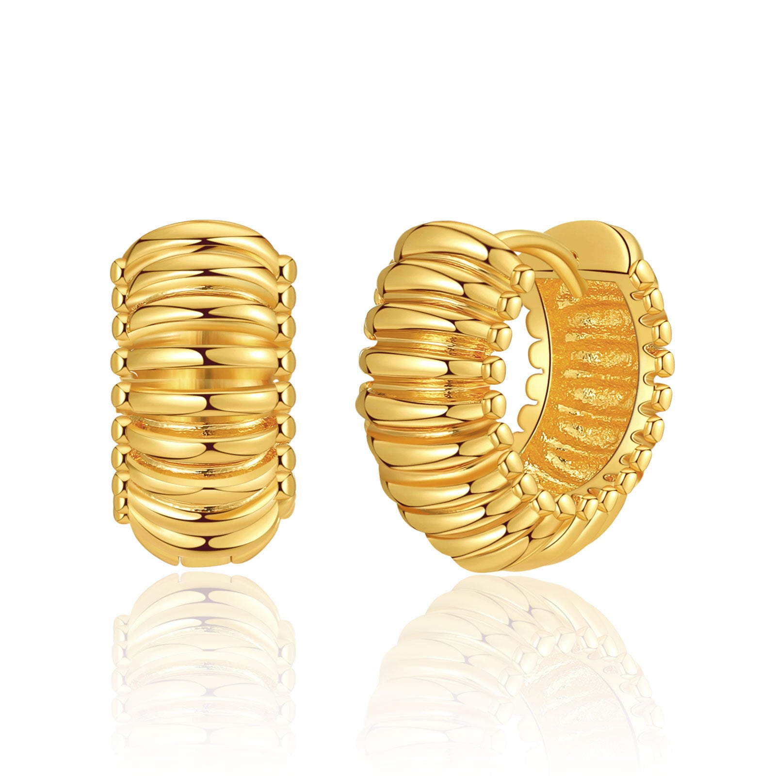 Gold Ribbed Chunky Huggie Hoop Earrings E281