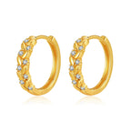 Gold Crystal Leaf Link Huggie Hoop Earrings E285