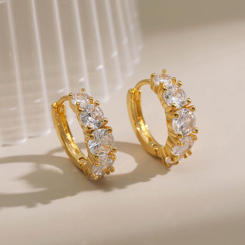 Paved baguette CZ huggie hoop earrings E255