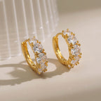 Paved baguette CZ huggie hoop earrings E255