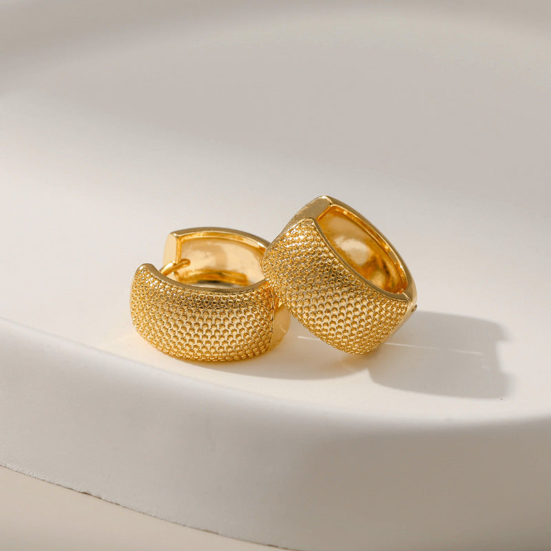 Gold Textured Wide Thick Hoop Earrings E279