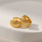 Gold Textured Wide Thick Hoop Earrings E279