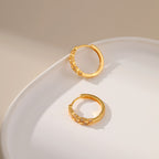 Gold Crystal Leaf Link Huggie Hoop Earrings E285