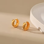 Gold Twisted Croissant Chunky Huggie Hoop Earrings E284