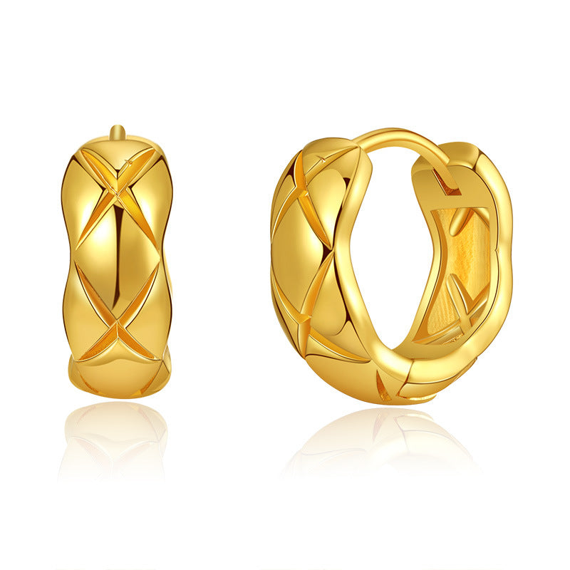 Gold Chunky Faceted Huggie Hoop Earrings E283