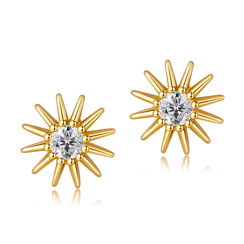 Gold Crystal Sunburst Stud Earrings E288