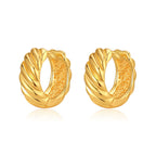 Gold Twisted Croissant Chunky Huggie Hoop Earrings E284