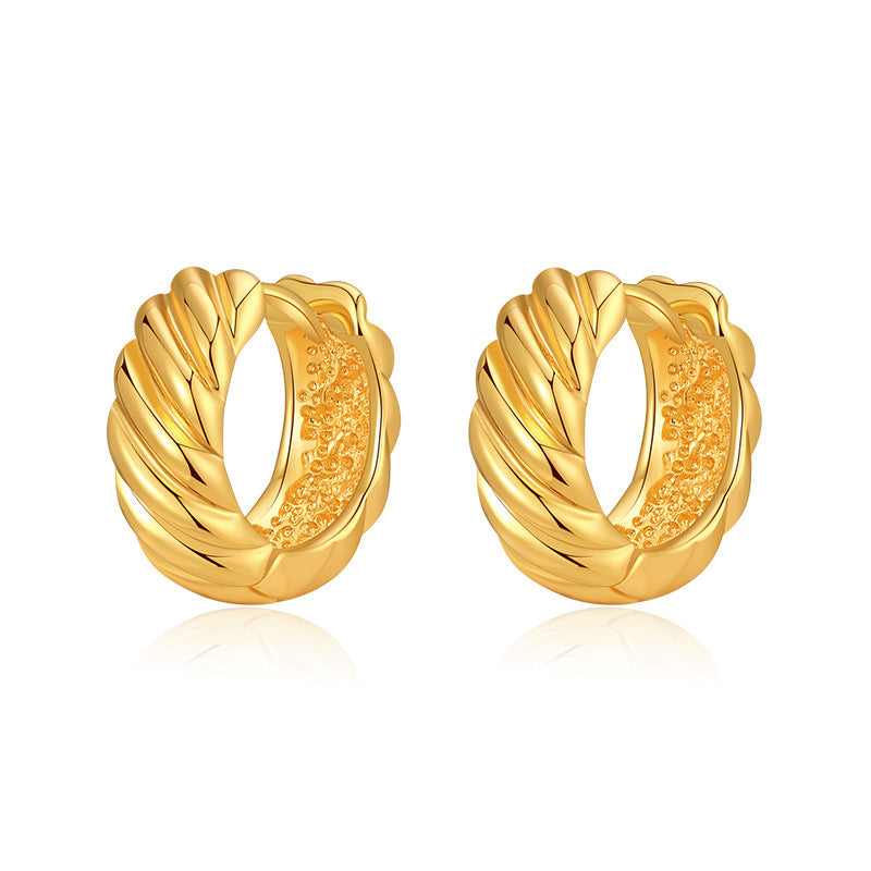 Gold Twisted Croissant Chunky Huggie Hoop Earrings E284