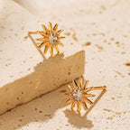 Gold Crystal Sunburst Stud Earrings E288
