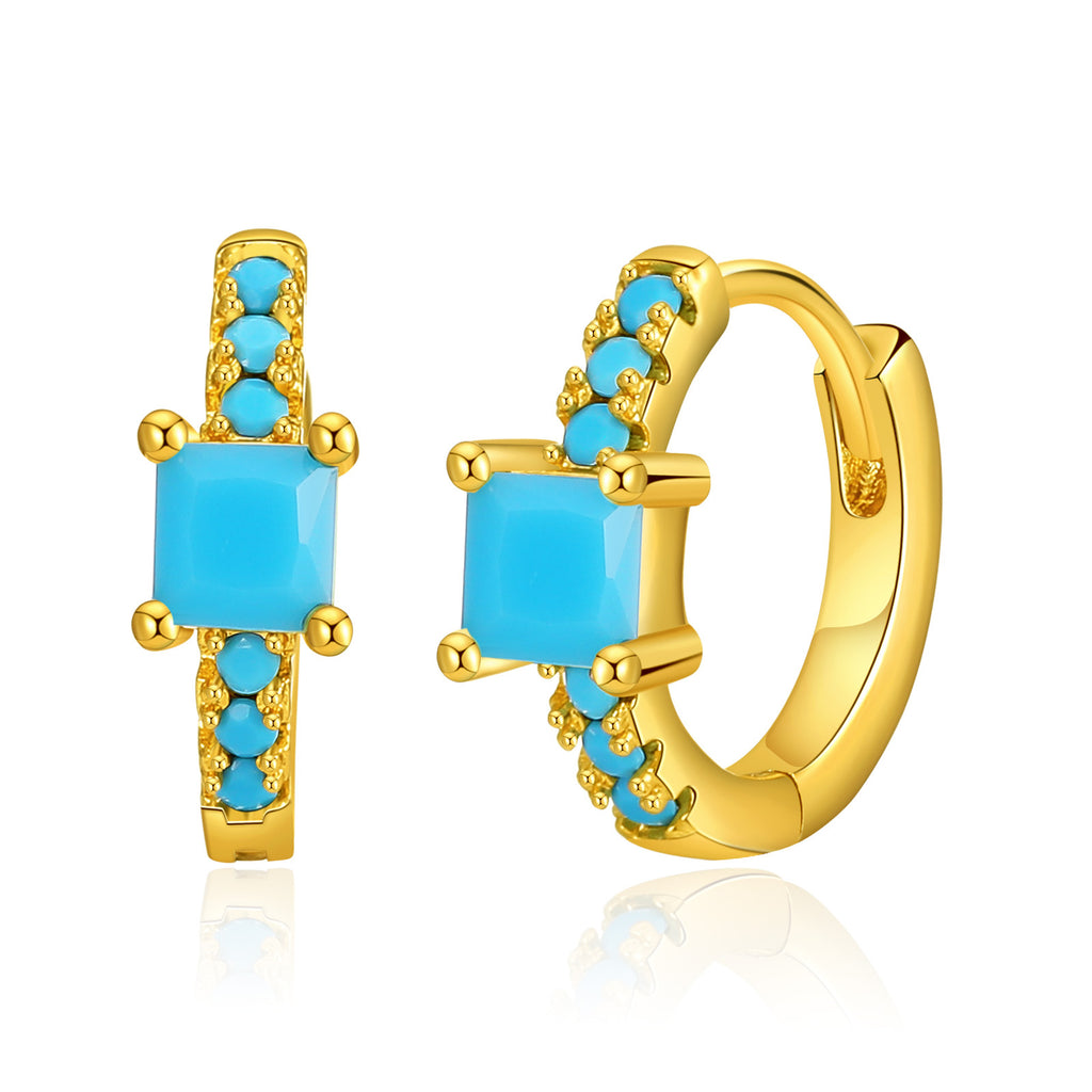 Gold Turquoise Baguette Huggie Hoop Earrings E282