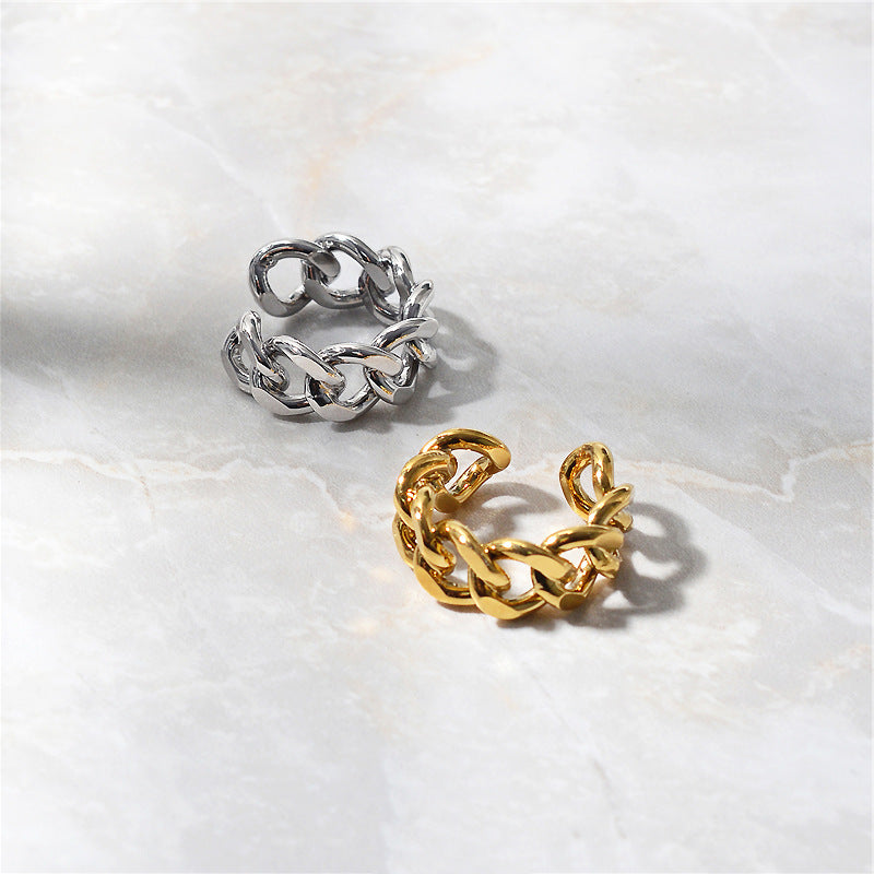R032 Chunky thick chain link statement open ring