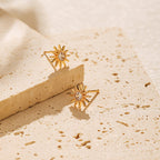 Gold Crystal Sunburst Stud Earrings E288