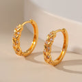 Gold Crystal Leaf Link Huggie Hoop Earrings E285