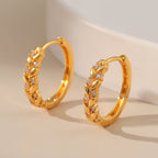 Gold Crystal Leaf Link Huggie Hoop Earrings E285