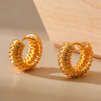 Gold Ribbed Chunky Huggie Hoop Earrings E281