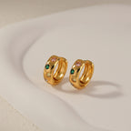 Color gemstone chunky Gold Huggie Hoop Earrings E248