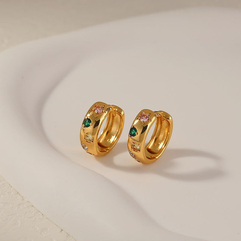 Color gemstone chunky Gold Huggie Hoop Earrings E248