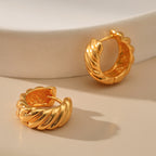 Gold Twisted Croissant Chunky Huggie Hoop Earrings E284