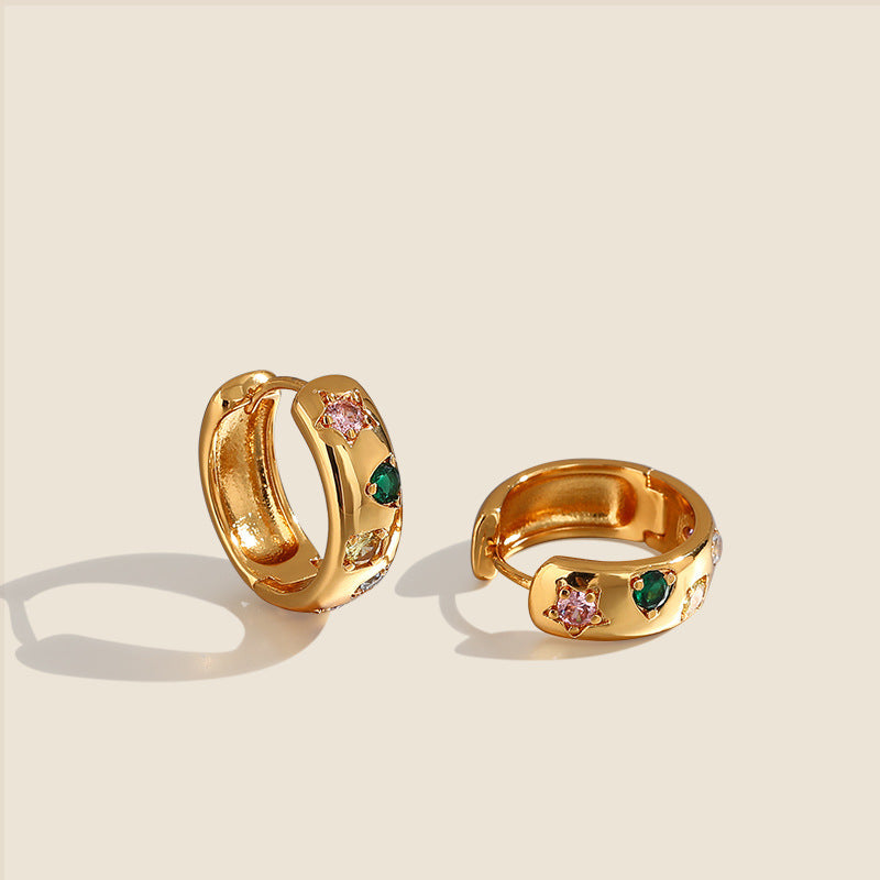 Color gemstone chunky Gold Huggie Hoop Earrings E248
