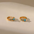 Gold Turquoise Baguette Huggie Hoop Earrings E282