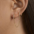 Double Paved Huggie Hoop Chain Single Earrings E128