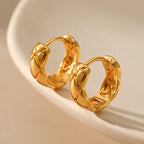 Gold Chunky Faceted Huggie Hoop Earrings E283
