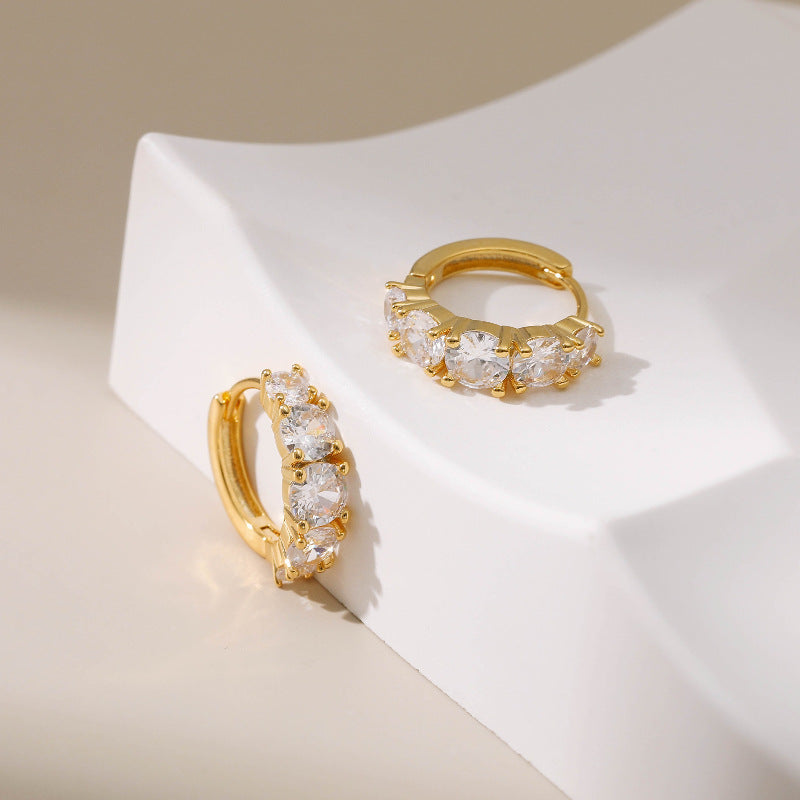 Paved baguette CZ huggie hoop earrings E255
