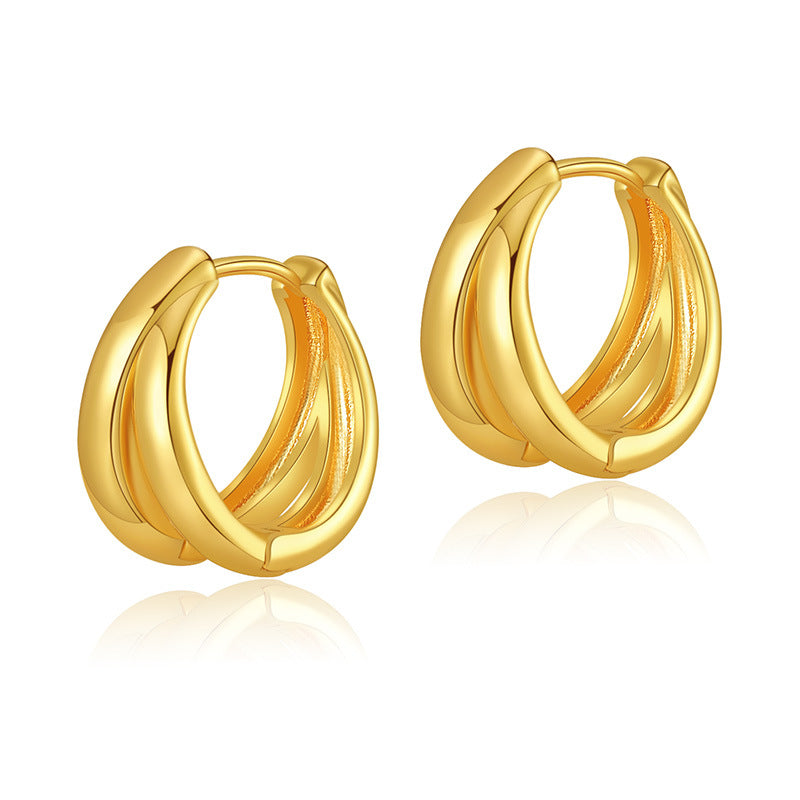 Gold Twisted Double-Band Huggie Hoop Earrings E286
