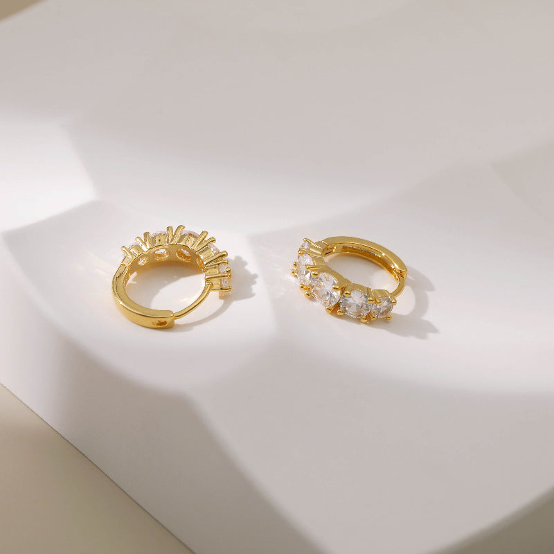 Paved baguette CZ huggie hoop earrings E255